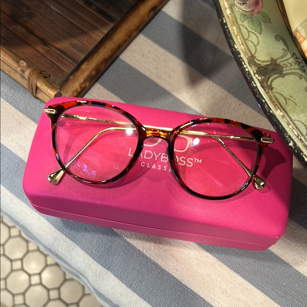 Brown and Pink Round Oversized Bluelight LadyBoss Glasses